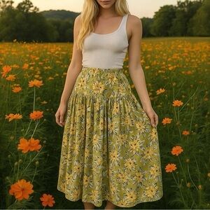 VINTAGE NORMA KAMALI Floral Print Midi Skirt